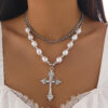 ce7dad7cf063d96ece39215a9bf9e9be_H56ebee1bf62b411db5be7d18096efd09A_avif=close&webp=close KOMI Womens Punk Cross Necklace Pearl Necklace Layered Pearl Chain Silver Gold Large Rhinestone Cross Pendant Necklace for Women