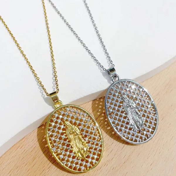 ceb12112c5a501b2b3d966397b604d8b_H436a59304bd845a2a4415e664cbdfbe0U_avif=close&webp=close KOMI 18K Gold Plated CZ Oval Medal Virgin Mary Pendant Necklaces Women's Necklace Luxury Stainless Steel Chain Religious Jewelry