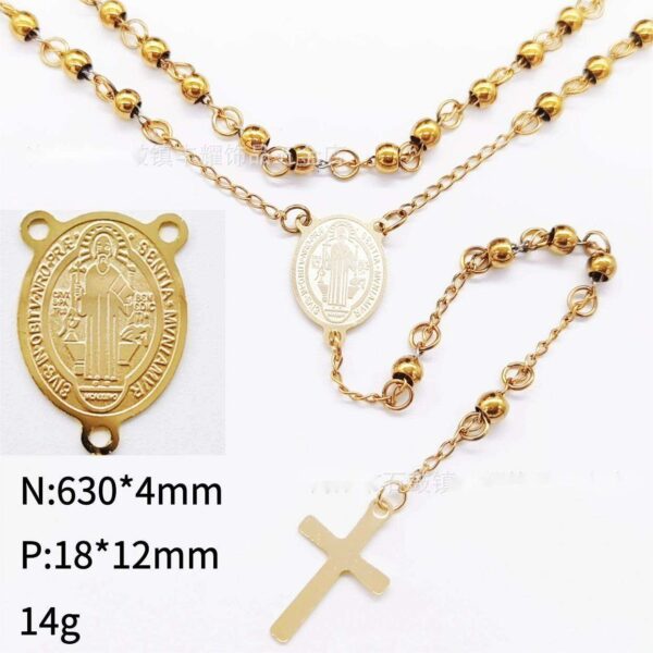 2023 Hot Selling Gold Stainless Steel 4mm Round Bead Religious Jesus and Virgin Mary Clavicle Chain Cross Necklace