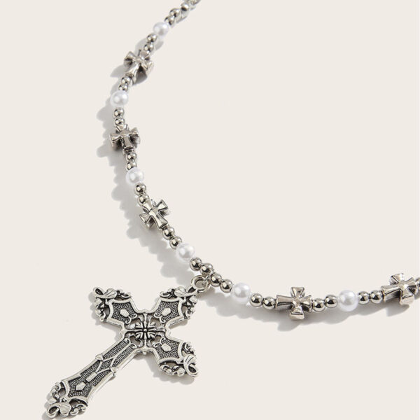 cfae70da9b8fcdce4b543b7421966e7c_H6112b2ef5f7541d1a6dfea0d31466824k_avif=close&webp=close KOMI Vintage Cross Pendant Necklaces Choker Collarbone Chain Metal Ball Cross Pearl Beaded Necklace for Women Girls Party Gifts
