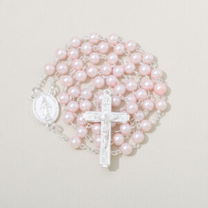 Hot Sale Pearl 8mm Glass Beads Catholic Jesus Cross Rosary Virgin Mary Medal Necklace Religious Jewelry Wholesale