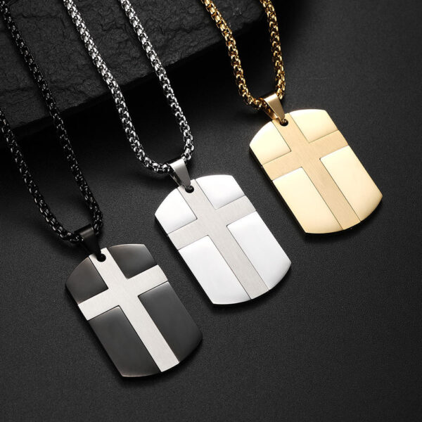KOMI Stainless Steel Cross Necklace for Men Women Jewelry Gold Dog-Tags Tags Cross Pendant Necklace for Boys Girls Gift
