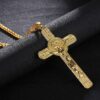 Komi Hot Sale Big Gold Crucifix Cross Pendant Necklace Long Chain Jesus Cross Gold Necklaces Pendants Religious Christian Gifts