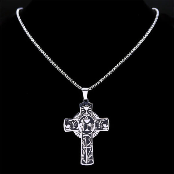 Komi Eucharist Halo Grape Juice Cross Necklace Stainless Steel Men's and Women's Holy Spirit Church Chain Jewelry