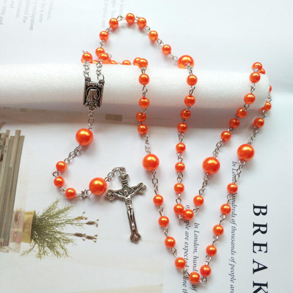 Komi Pearl Multi Colourful Rose Bead Our Lady of Lourdes Virgin Mary Medals Necklaces Religious Cross Prayer Rosary Necklace