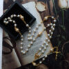 KOMI Flower Pedestal Glass Beads Rosary Benedictine Cross Rosary Beads Religious Rosary Necklaces