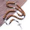 Catholic Brown Wooden Rosary Beads with Soil Orthodox Cross Woven Rope Necklace of Religious Jewelry Men Women