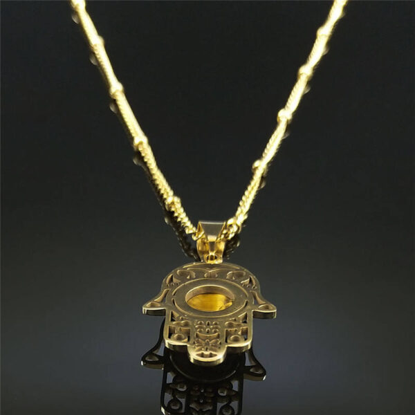 KOMI Fatima Hand Pendant Women Men Stainless Steel Necklace Gold Plated Natural Stone Necklace