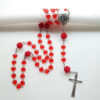Komi Hot Sell Red Heart Cross Necklace 59 Rosary Beads Long Alloy Maria Pendant Necklaces