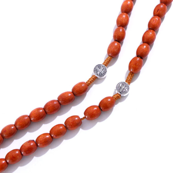2024 KOMi Christ Wooden Beads Rosary Bead Cross Pendant Woven Rope Chain Necklace Religious Jewelry Accessories