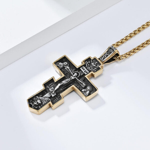 KOMI Cross Necklace for Men Vintage Silver Gold Stainless Steel Orthodox Cross Pendant Necklace for Men Boys Faith Prayer Gifts