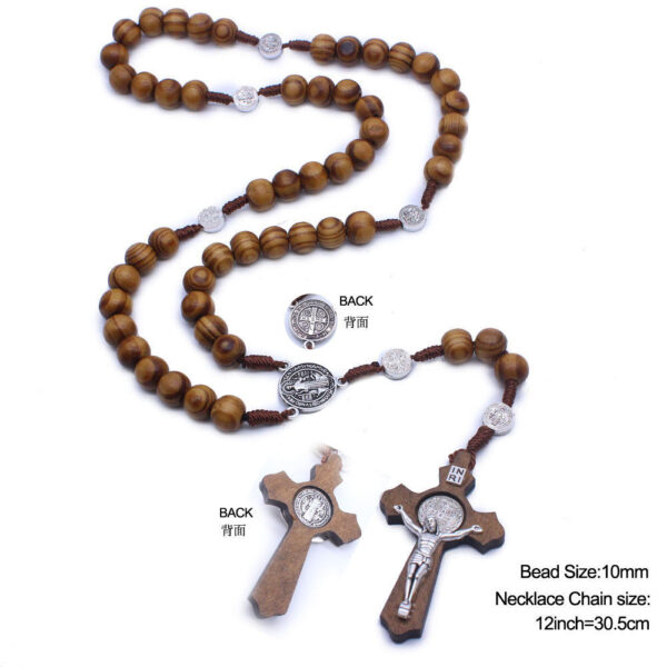 Catholic Brown Wooden Rosary Beads with Soil Orthodox Cross Woven Rope Necklace of Religious Jewelry Men Women