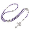 KOMI Women 8mm Purple Pink Pearl Glass Rosary Beads Imitation Pearl Beads Silver Rose Beaded Rosary Cross Pendant Necklaces Gift