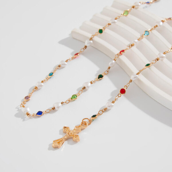db16b9bbe729076d746204e2cca82378_He24e0da40c9c4fb3a8a6253cc817b534L_avif=close&webp=close KOMI Women Crucifix Cross Necklace Colored Round Crystal and Heart Pearl Beaded Chain Gold Jesus Cross Pendant Necklace for Girl