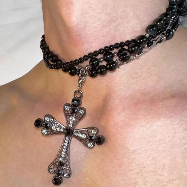 dc23c2f734b2239d3f26061bad43e216_Hea309ac193d3411d9e1fa8191b93c6e04_avif=close&webp=close KOMI Unique Layered Black Beads Titanium Steel Cross Chain Chokers Necklaces Gothic Punk Vintage Cross Pendant Necklace for Men
