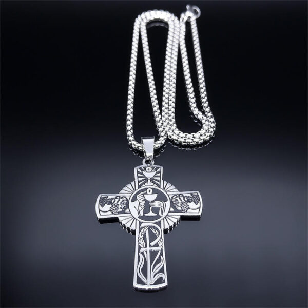 Komi Eucharist Halo Grape Juice Cross Necklace Stainless Steel Men's and Women's Holy Spirit Church Chain Jewelry