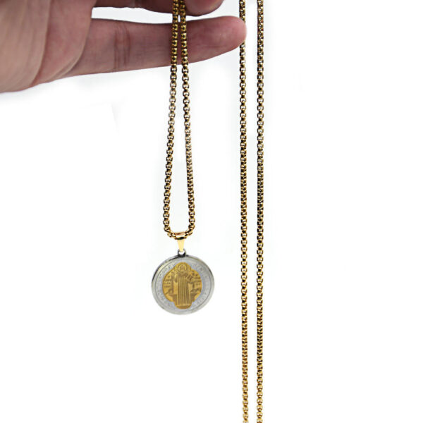 High Grade Stainless Steel St. Benedict Two Tone Round Pendant Cross Necklace Accessory St.Benedict