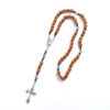 KOMi Handmade Wooden Rosary Cross Pendant Necklace Weave Round Antique Vintage Catholic Religious Jesus Jewelry Wholesale