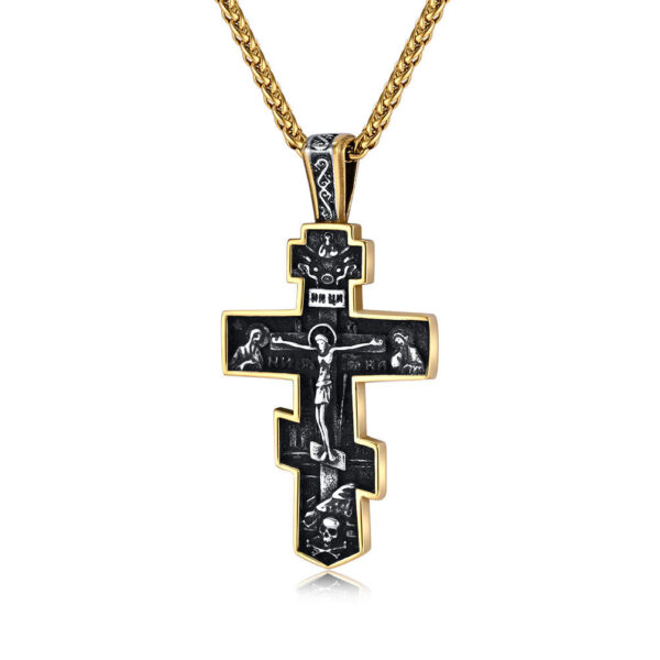 KOMI Cross Necklace for Men Vintage Silver Gold Stainless Steel Orthodox Cross Pendant Necklace for Men Boys Faith Prayer Gifts