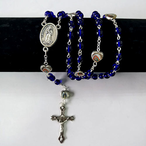 Komi 2024 Hot Sell Rosary 6mm Glass Necklaces Religious Rosary Jesuss Cross Maria Medal Necklace for Pary