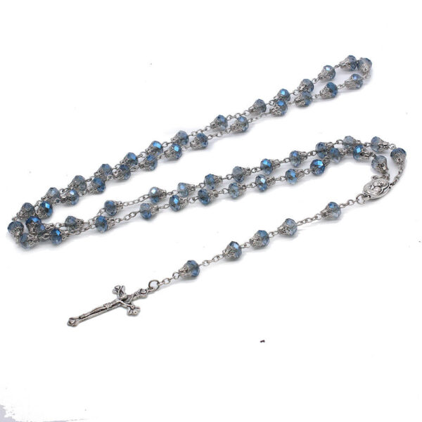 2023 Komi Catholic Metal Virgin Mary Centerpiece Crucifix Cross Glass Crystal Beads Prayer Rosary Necklace
