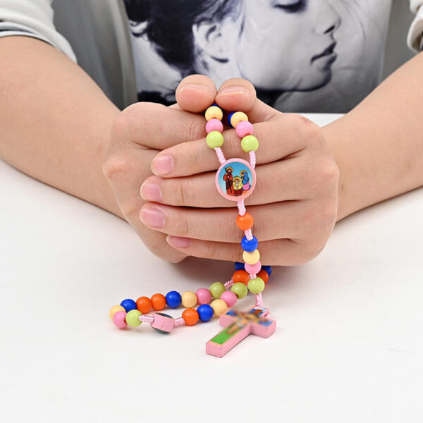 Kids Cartoon Colorful Cross Necklace Beaded Handmade Rope Knot Color Matching Bracelet Pendant