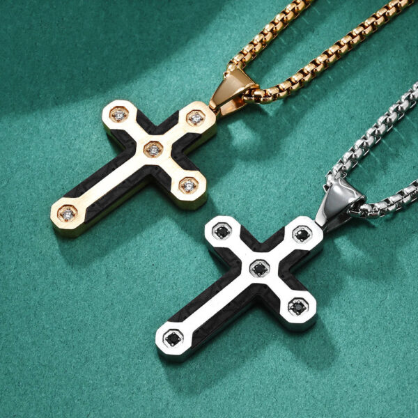 KOMI Cross Necklace for Men Silver Gold Stainless Steel Rhinestone Crystal Cross Pendant Necklace for Men Boys Box Chain 24 Inch