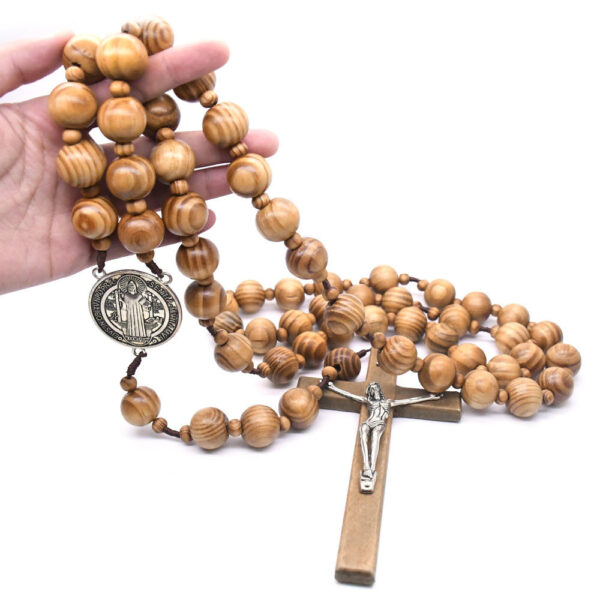 Decorative Pine Bead Hanging Wall Cross Rosary Necklace Decorated Cross Wall Rosary