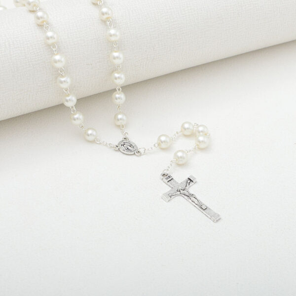 Komi Hot Selling Pearl 8MM Beads Rosary Catholic Cross Necklace Religious Jewelry Wholesale
