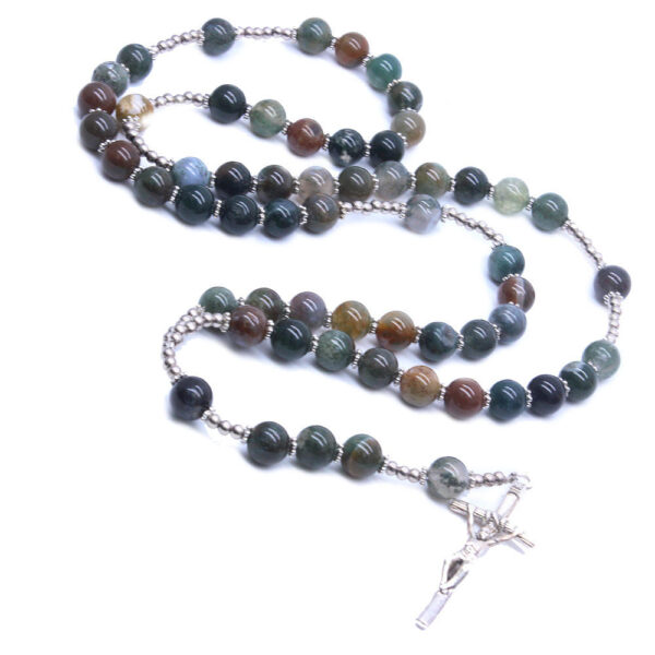 Komi Hot Religious Natural Stone Catholic Rosary Agate Beads Religious Prayer Christian Crucifix Cross Necklace Chain