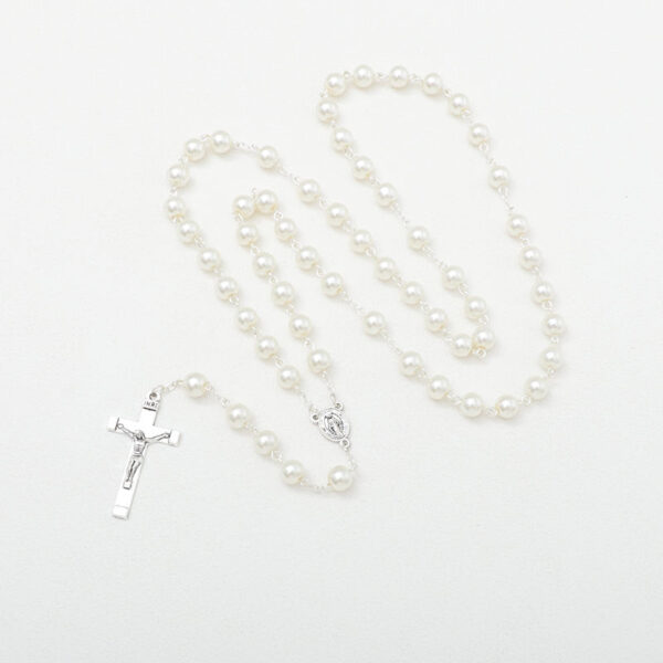 Komi Hot Selling Pearl 8MM Beads Rosary Catholic Cross Necklace Religious Jewelry Wholesale