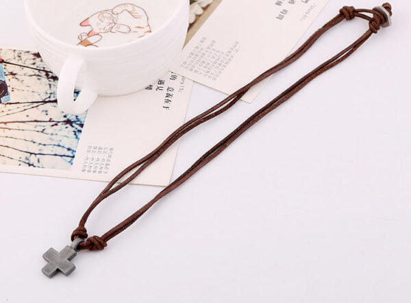 KOMI New Design Braided Cowhide Cross Pendant Necklace Personality Accessories