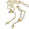 2023 Komi Wholesale Catholicism Plastic White Rose Shaped Pearl Prayer Beads Rosary Virgin Mary Cross Pendant Necklace