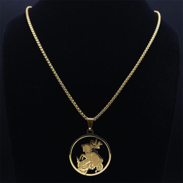 Komi 2023 New Archangel Saint Michael Protects Me Stainless Steel Necklace Holy Shield Protects Men's Necklace