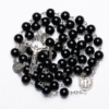 2024 Hot Sell Rosary 8mm Black Glass Pearl Jesus Cross Christ Maria Necklace for Pray