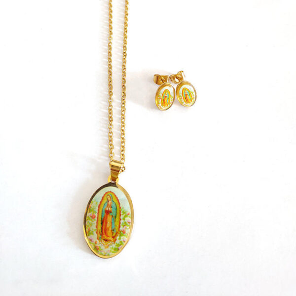 Komi Stainless Steel 18k Plated Miracle Medal Necklace Titanium Steel Religious Guadalubi Pendant Earrings