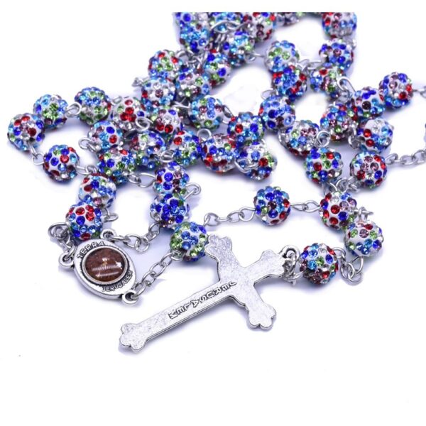 2024 Komi Wholesale Religious Church Gift Colored Diamond Polymer Clay Beads Cross Pendant Rosary Necklace