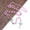 Komi High Quality 8 mm Glass Pink Beads Necklace Religious Gift Orthodox Catholic Crucifix Rosary Necklace