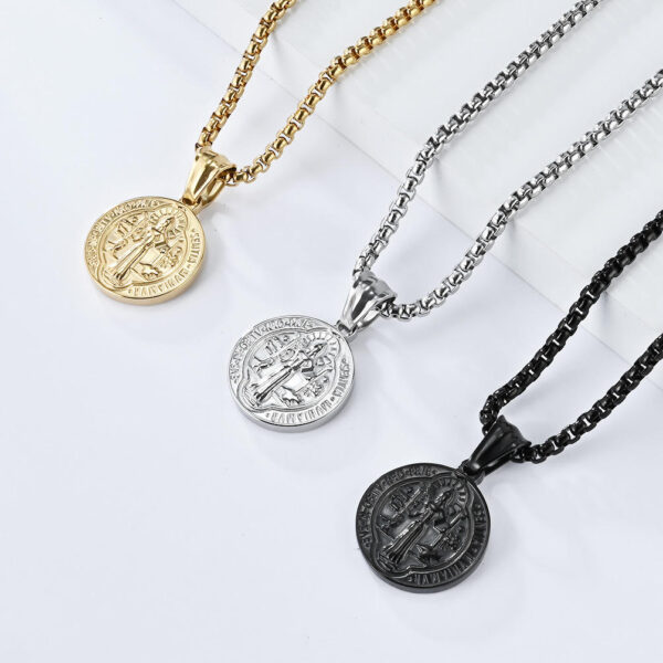 KOMI Saint Benedict Exorcist Necklace for Men Silver Black Gold Stainless Steel St.Benedict Medal Coin Pendant Necklace for Men