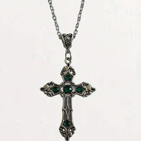 KOMI Vintage Fashion Colored Crystal Cross Pendant Necklaces for Men Women Unique Gothic Diamond Cross Necklaces for Boys Girls