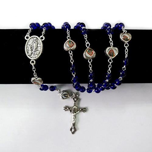 Komi 2024 Hot Sell Rosary 6mm Glass Necklaces Religious Rosary Jesuss Cross Maria Medal Necklace for Pary