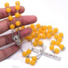 Komi Religious Handmade Beeswax Crucifix Pendant Virgin Mary Jewelry Prayer Rosary Beads Necklace