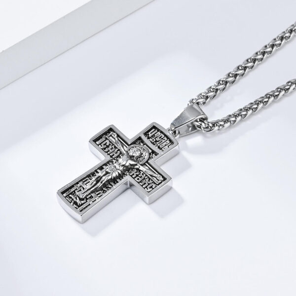 KOMI Religious Cross Necklace for Men Silver Gold Stainless Steel Crucifix Cross Pendant Necklace for Men Women Box Chain 24Inch
