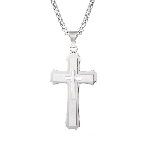 KOMI Hot Selling Stainless Steel Non-fading Necklace Three Layer Three-dimensional Cross Pendant Necklace