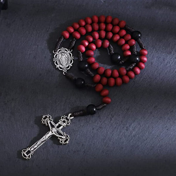 e7712ead0d4cd2b5bfd584f44f39f0f0_H9cb0c6fe3a0441bab8cdc8e42f897604t_avif=close&webp=close KOMI Handmade Red Wooden Beads Rosary Necklace for Men Women Crucifix Cross Pendant Necklaces Religious Faith Gifts