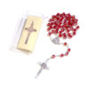 Komi Wholesales Red Crystal Beads Jesus Cross Pendant Rosary Necklace with PVC Box Religious Supplies Gift