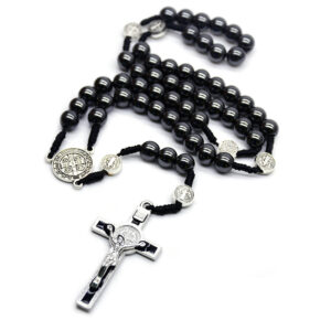 KOMI Non-magnetic Black Gallstone Rosary Necklace St. Benedict Cross Necklace Wholesale