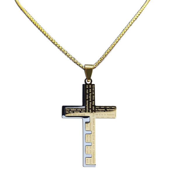 Komi Men's Cross Necklace Stainless Steel Gold Silver Black Bible Prayer Necklace
