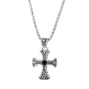 KOMI Fashion Black Diamond Cross Pendant Necklace Personalized Hiphop Punk Jewelry Stainless Steel Long Sweater Chain Necklaces