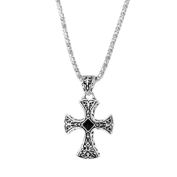KOMI Fashion Black Diamond Cross Pendant Necklace Personalized Hiphop Punk Jewelry Stainless Steel Long Sweater Chain Necklaces